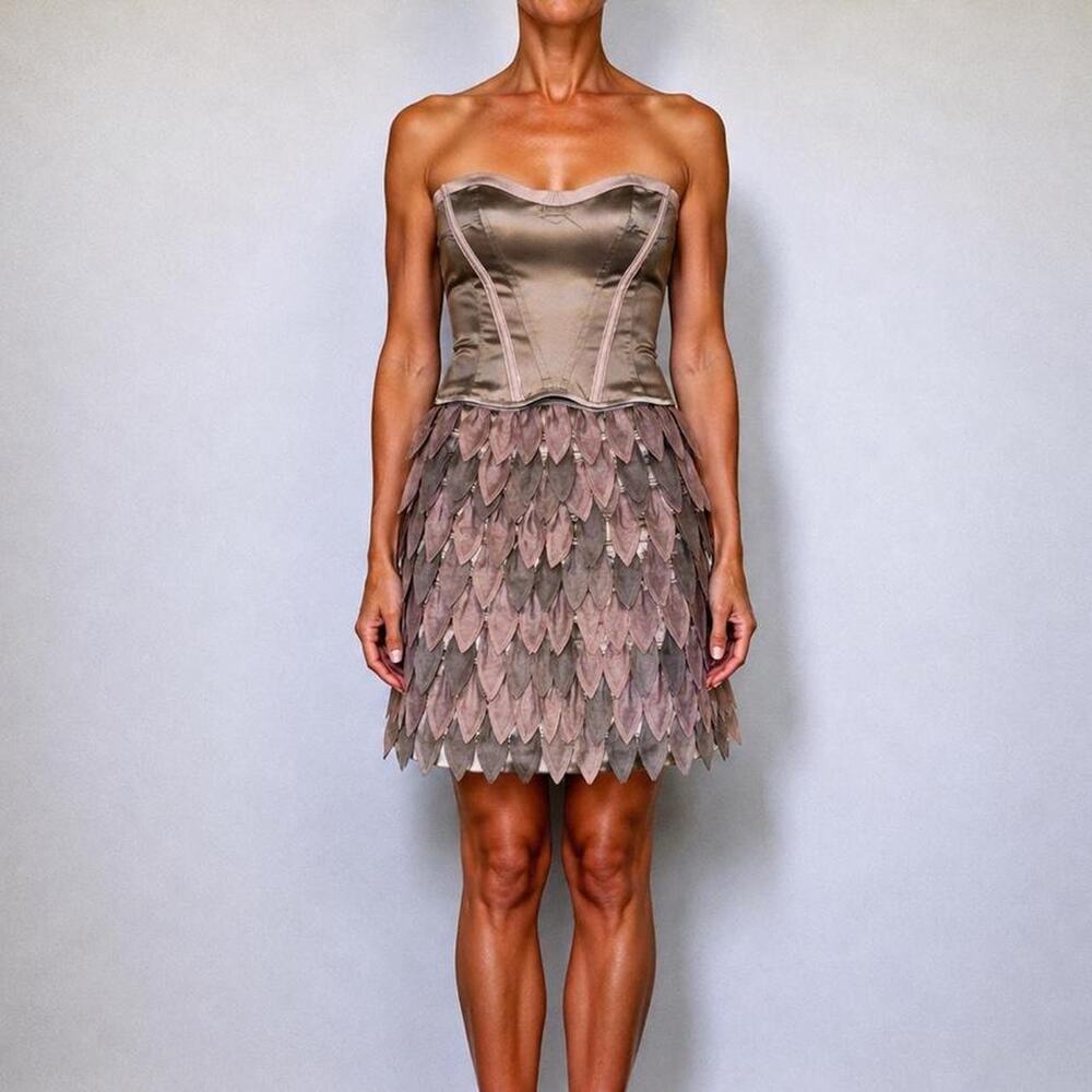 VTG Designer Y2K BCBGMAXAZRIA Runway Silk Mauve Corset Strapless Dress Size 2 XS
